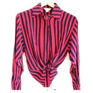 St. John Silk Blouse - Vintage / Navy & Red